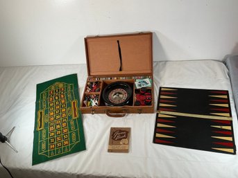 Vintage 1940s E.S. Lowe Portable Casino Game Set - Roulette, Horse Racing, Backgammon, Checkers, And Chess
