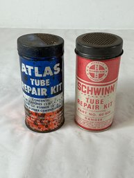 These Are Two Vintage Bicycle Tube Repair Kits: An Atlas Kit And A Schwinn Kit