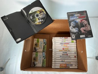17 Wii Games, Sims 3 Computer Game, Xbox 360 Tomb Rader, PS2 Smack Down Vs Raw, 2 Wii Sports Booklets
