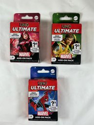 UNO Ultimate Marvel Add-On Packs Featuring Scarlet Witch, Doctor Strange, And Spider-Man