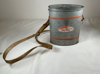 Vintage Old Pal Galvanized Metal Minnow Bait Bucket