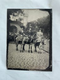 Antique Tin Type Photograph Of Women Riding Donkeys