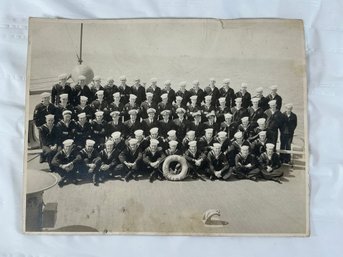 Vintage Black And White Group Portrait Of U.S. Navy Sailors, Likely Taken During World War II.