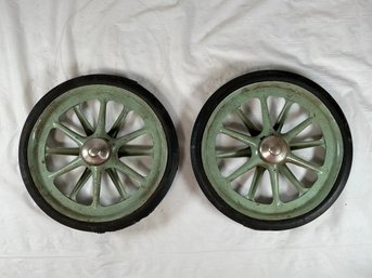Vintage Wheels Are Likely From A Small Carriage, Cart, Or Child's Wagon 7.5 In Diameter
