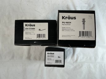 3 Kraus Pop Up Drain, Ventus Tissue Holder, Ventus Double Hook All In Original Boxes