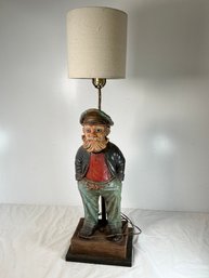 Nautical-themed Table Lamp Features A Hand-painted Ceramic Or Chalkware Figure Of A Bearded Sea Captain