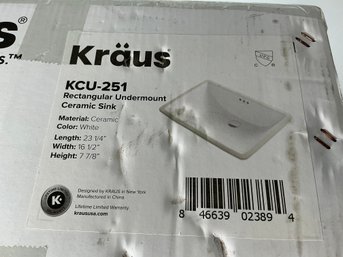 Kraus Under Mount Ceramic Sink, White - See Photos For Specifications - Sealed In Original Box