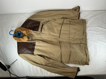 Vintage Browning Sportsman's Apparel Hunting Jacket Features Quilted Leather Shoulder Panels, Corduroy Collar