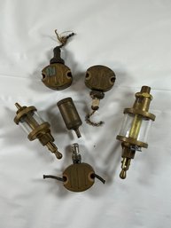 Vintage Brass Oilers, Glass Reservoirs And Mechanical Components To Control The Rate Of Oil Dripping