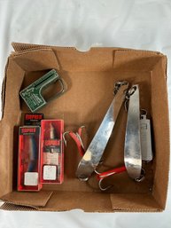 Vintage Rapala Jointed Minnow Lures In Their Original Boxes, Spoon Lures, Langley Fisherman's De-Liar Model 2