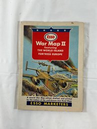 Vintage Esso War Map II From Circa 1944, Featuring 'The World Island' And 'Fortress Europe'
