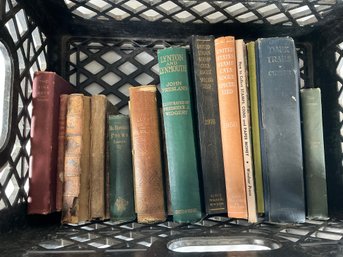 Lot Of 15 Antique And Vintage Books Including Stamp Catalogs, Dark Trails, Poems, The Fine Arts And More