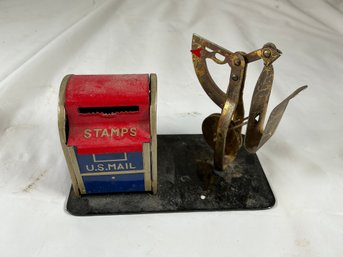 Vintage 1950s-era Japanese Tin Toy Stamp Dispenser And Letter Scale
