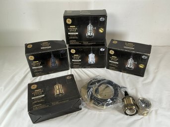 GE Vintage Style Pendant Light Fixture In Satin Nickel, Gun Metal, Black, Soft Gold