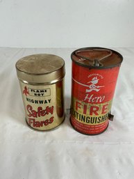 Vintage Hero Pressurized Fire Extinguisher And Flame Boy Highway Safety Flares
