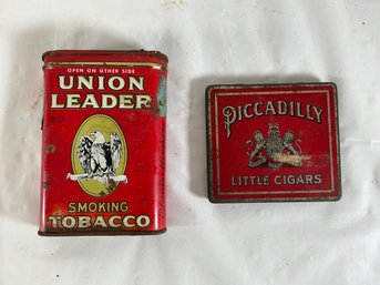 Vintage Advertising Tins Include A Red Vertical Union Leader Smoking Tobacco Pocket Tin