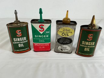 Four Vintage 4-ounce Metal Tins For Singer Sewing Machine Oil