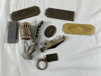 Vintage Metal Items Includes Decorative Brass Plates And Advertising Memorabilia