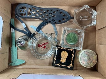 Ashtrays And Tools, Including A Glass Ashtray From 'The New Aladdin Hotel & Casino' And Slide Ruler