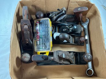Tool Lot Including Vintage Planes, Craftsman Wrench And Compact Screwdriver Set