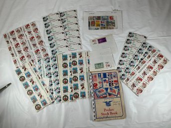 Unused Holiday Stamp Sheets And To And From Tags With Pocket Stock Book And Other Stamps