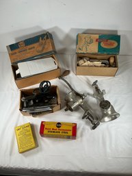 Vintage Universal Brand Food Choppers And Meat Grinders, Iron And Roast Meat Thermometer, Slicer Shredder