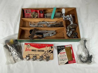 Various Tools And Fixtures Lot In Wooden Small Box
