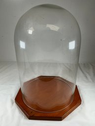 Large Glass Dome With Wood Base - Dome 15 In Height, 9 In Diameter