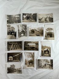 Vintage Black And White Or Sepia-toned Postcards Featuring Various Covered Bridges