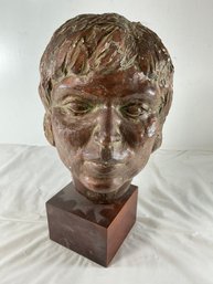 Figural Head Sculpture Of A Boys Face And Head
