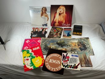 Mixed Media Calanders, Books, Programs, And Fold Out Mini Poster Of 100 Dollar Bill