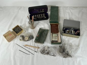 Vintage Sewing Machine Accessories And Parts, Buttons, Long Needles