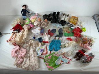 Various Doll Clothes, Shoes, Hankerchiefs, Dolls