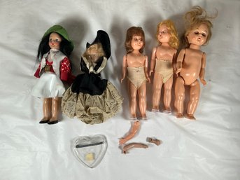Five Vintage Dolls From The 1950s-70s And Three Arm Pieces