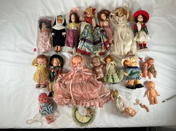 Assortment Of Vintage And Antique Miniature Dolls, Including Hard Plastic International Costume Dolls