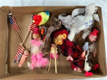 Vintage And Antique Toys, Including Several Carnival Prize Monkeys With Celluloid Faces And Fur Bodies