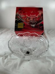Clear Crystal Footed Bowl With An Embossed Snowflake Pattern And A Scalloped Rim The Mikasa Holiday Collection