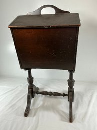 Vintage Wooden Standing Sewing Box, Also Commonly Known As A Sewing Stand Or Knitting Box