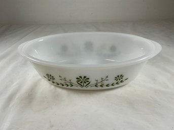Vintage Glasbake Green Daisy (also Known As Green Flowers Or Daisy Days) Oval Milk Glass Casserole Dish