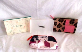 Lot Of 4 Cosmetic & Travel Bags L'ange Leopard Glam Makeup Beauty Zip Pouches