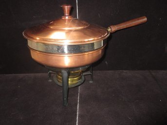 Bongusto Copper Fondue Pan Burner Stand Wood Handle 17.75