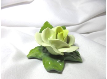 Kaiser Germany Porcelain Pale Green Yellow Rose Flower Figurine 2.5'