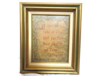 Hand Lettered Bible Verse Calligraphy Framed Religious Art 1 John 4:18 Humphrey