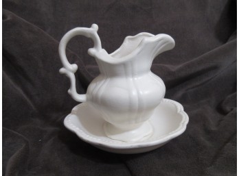 Frink White Studio Pottery Small Wash Pitcher & Underplate Vintage Cottage