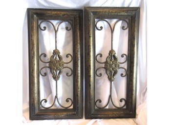 Pair Modern Ornate Metal Scrollwork Wall Decor Panels 21.75'