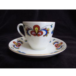 Set 5 Porsgrund Norway Farmers Rose Cups Saucers MCM Porcelain
