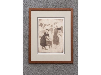 Xtian Newswanger 'Amish Women Hanging Up Wash' Signed Artist Proof Framed 19'