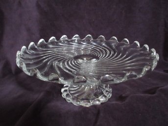 Vintage Fostoria Colony Swirl Clear Glass Pedestal Cake Stand 12.5'