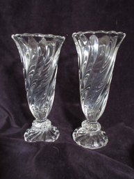 Fostoria Colony Swirl Bud Vases Pair 6.25 Flared Clear Glass