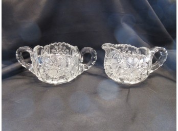 Vintage Cut Crystal Sugar Bowl & Creamer Set Pinwheel Starburst Pattern VGUC
